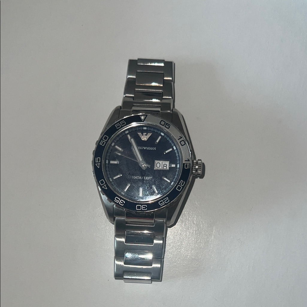 Emporio Armani Metallic Silver And Deep Blue Timepiece